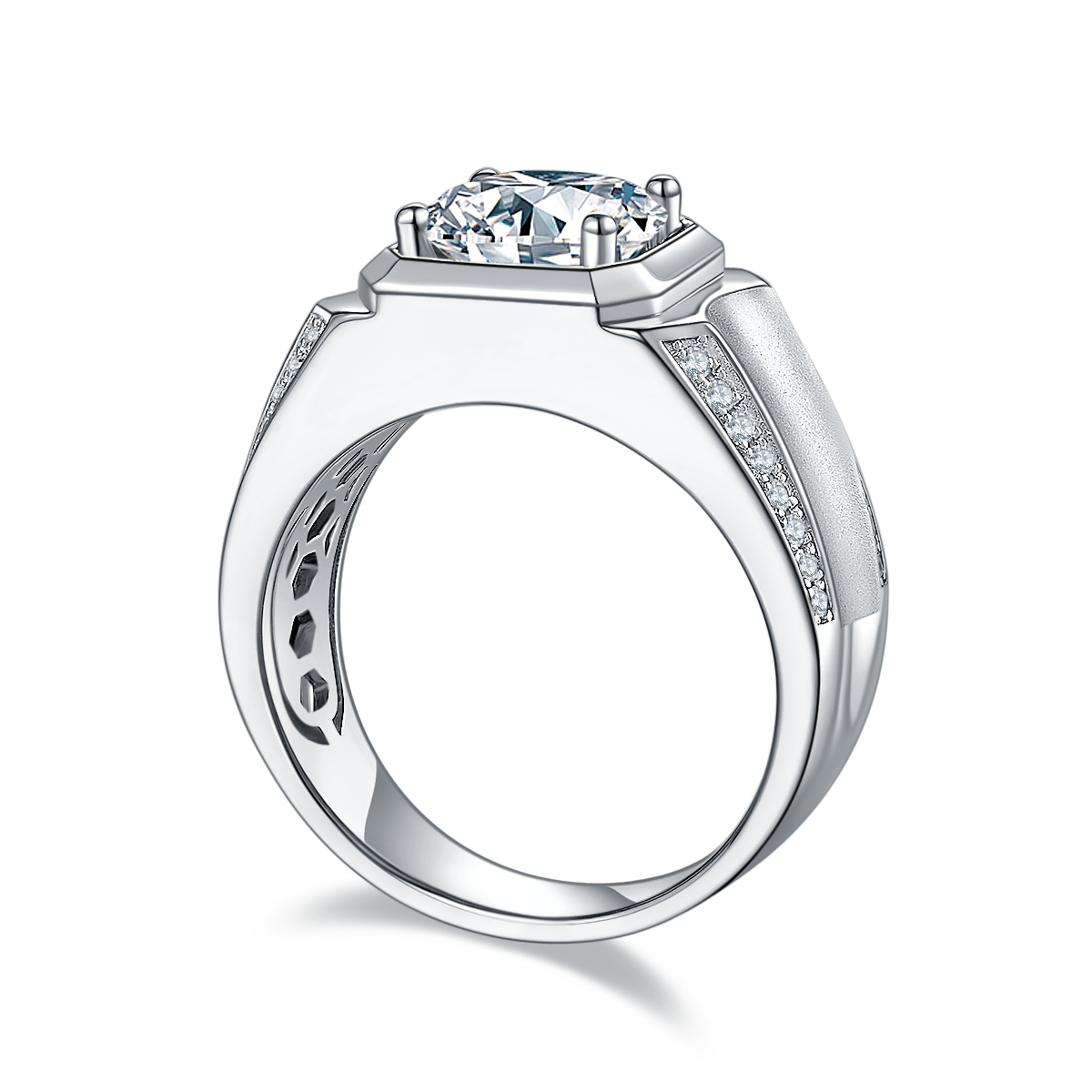 Libo S925 Silver Plated Platinum Moissanite Diamond Men's Ring 3 Carat D-Class